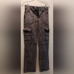 Zoe + Phoebe Acid Wash Cargo Pants with Multiple Pockets